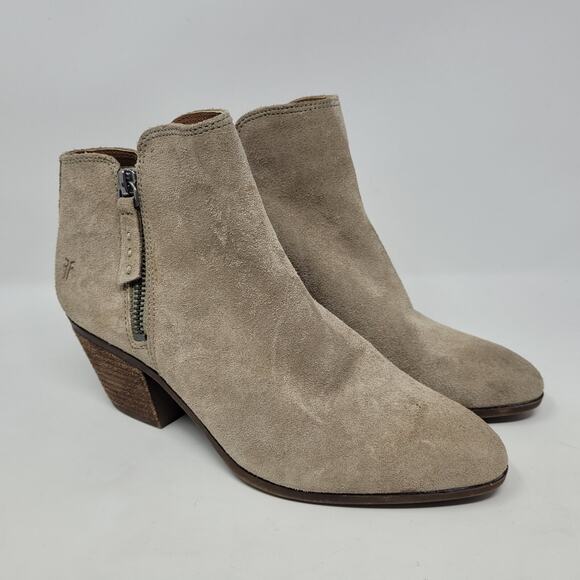 Frye Boots Womens 6M Judith Booties Ankle Ash Taupe Suede Western Boho Rodeo - Picture 1 of 12